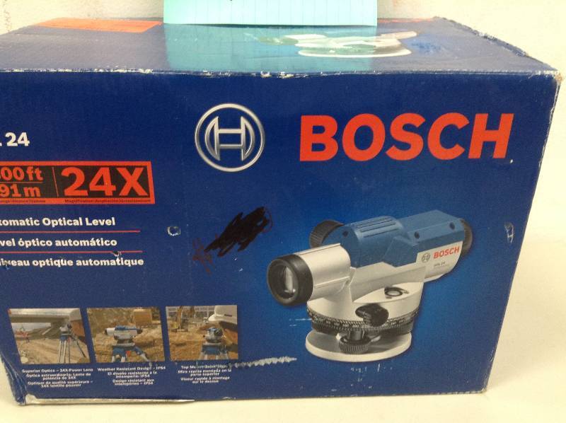 lot 168 image: Bosch 11.75 in. Automatic Optical Level Kit with 24x Magnification Power Lens (3-Piece) Never used