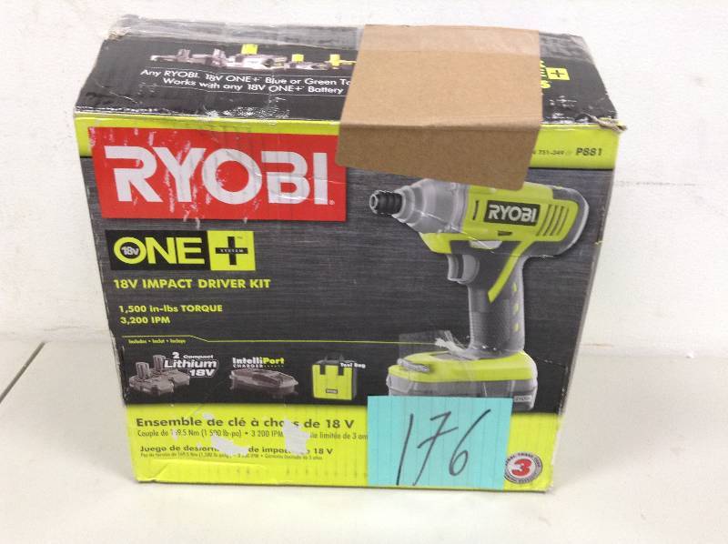 lot 176 image: Ryobi ONE 18-Volt Lithium-Ion Impact Driver Kit - only one Battery