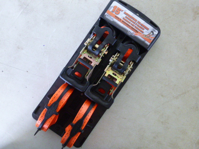 lot 593 image: 2 Erickson Blaze Orange Ratchet Tie Dows with J Hooks