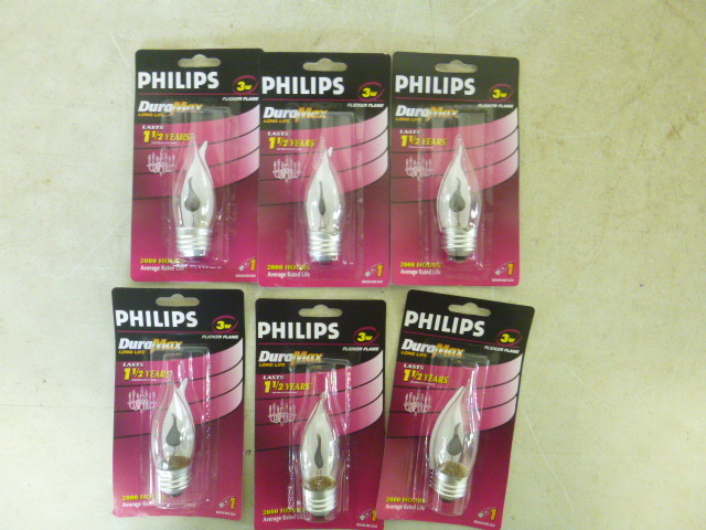 lot 150 image: 6 Philips Dura Max Flicker Flame Light Bulbs