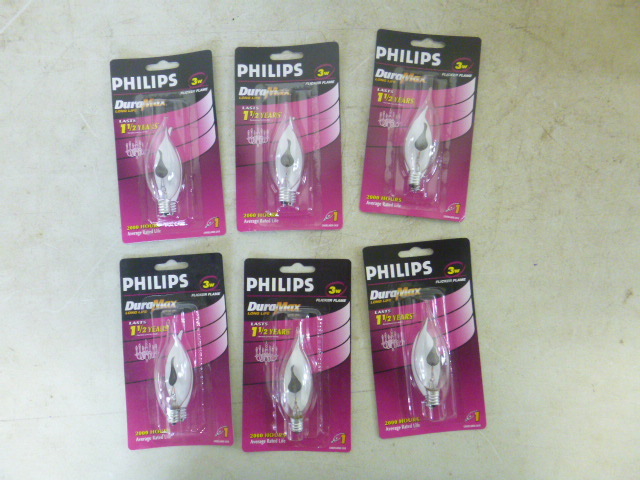 lot 151 image: 6 Philips Dura Max Flicker Flame Light Bulbs
