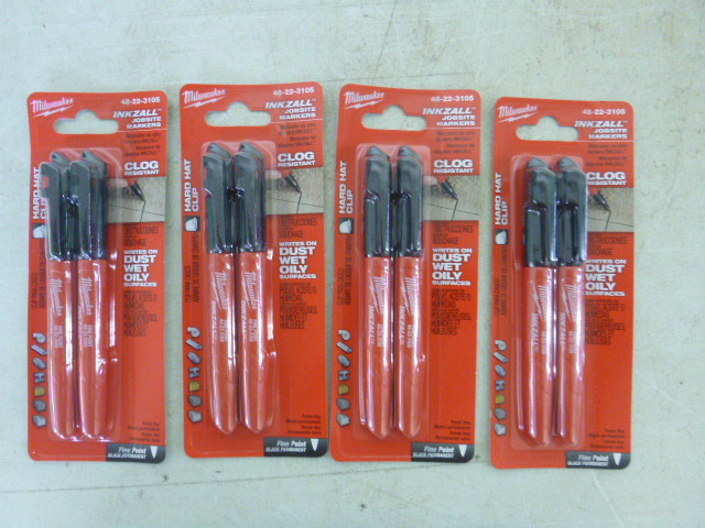 lot 175 image: 4 Packs of Milwaukee Inkzall Jobsite Markers with Hard Hat Clip