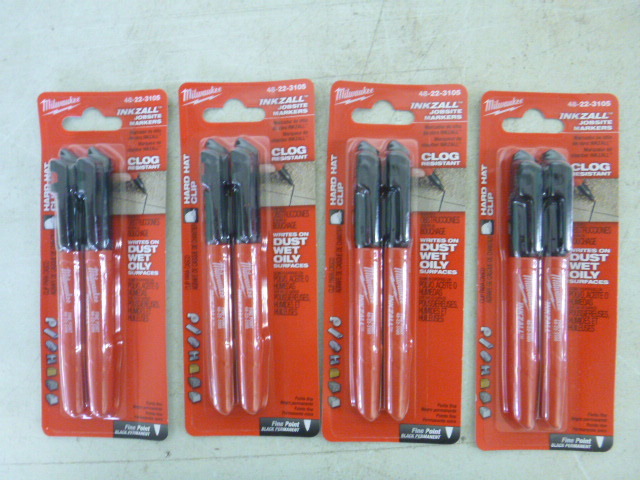 lot 176 image: 4 Packs of Milwaukee Inkzall Jobsite Markers with Hard Hat Clip