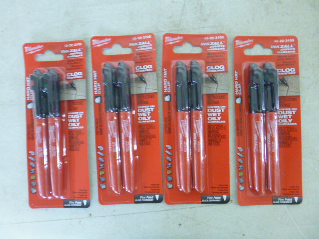 lot 179 image: 4 Packs of Milwaukee Inkzall Jobsite Markers with Hard Hat Clip
