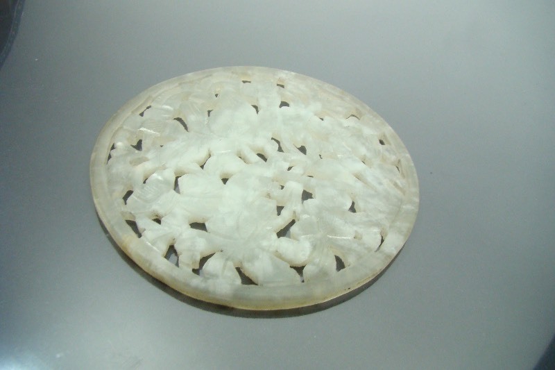 lot 6 image: Large Hand Carved White Jade Disk