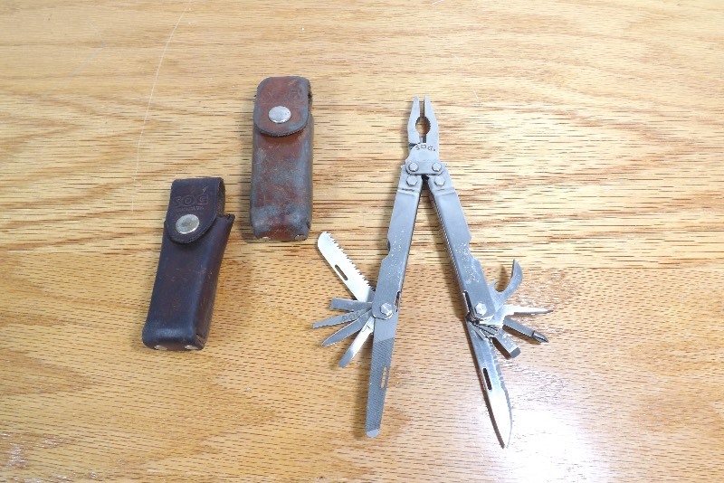 lot 15 image: SOG Power Plier Multi-Tool with 2 Leather SOG Cases