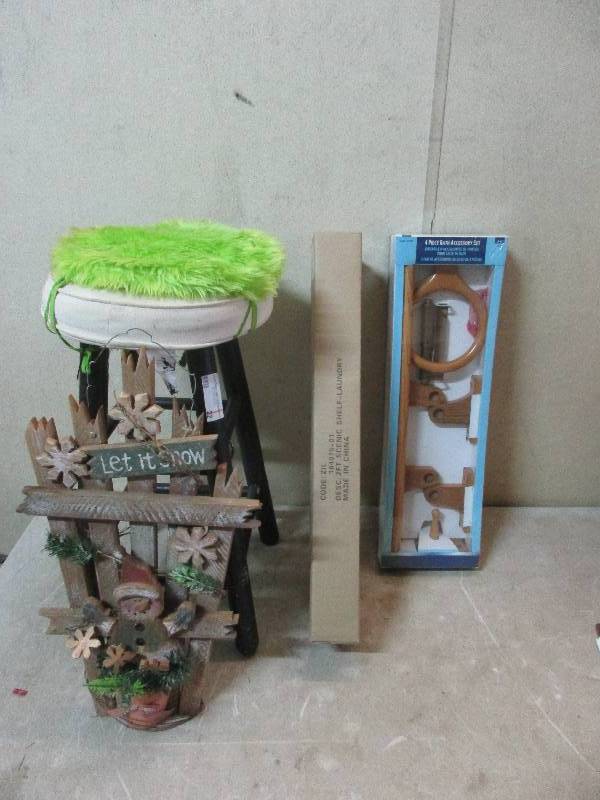 stool wall decor bathroom accessory set and bathroom shelf