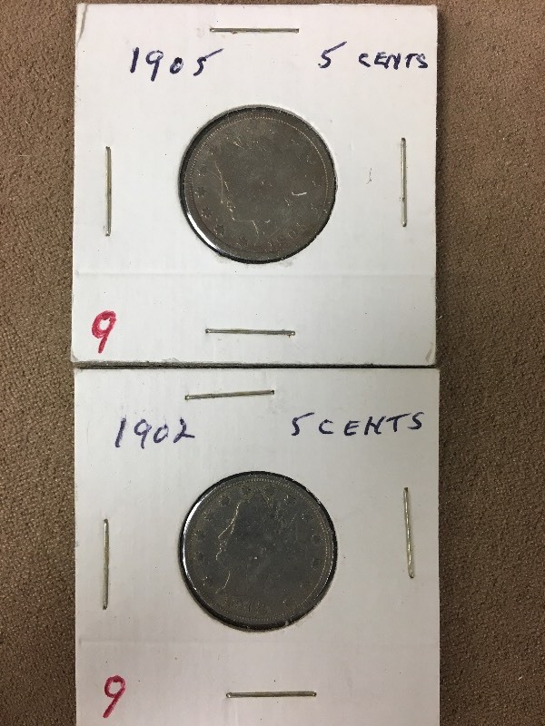 1902 and 1905 Liberety V Nickel...