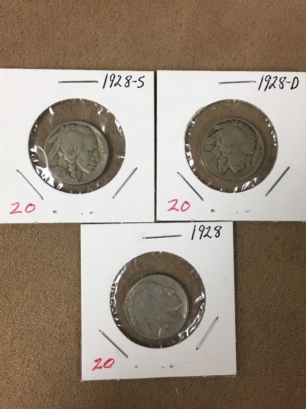1928 P-D-S Buffalo Nickels...