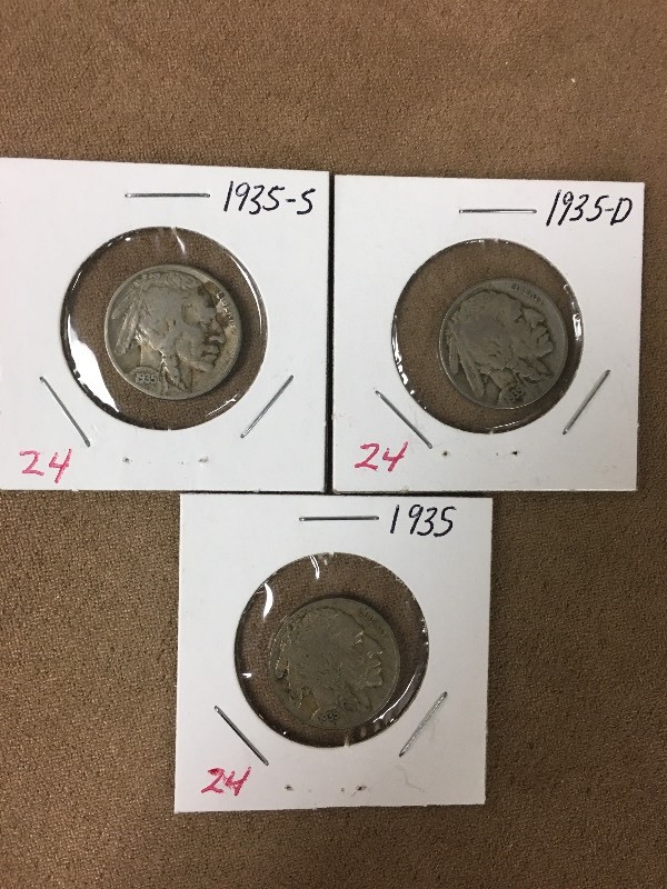 1935-P-D-S Buffalo Nickels...