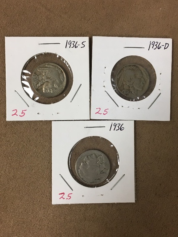 1936 P-D-S Buffalo Nickels...
