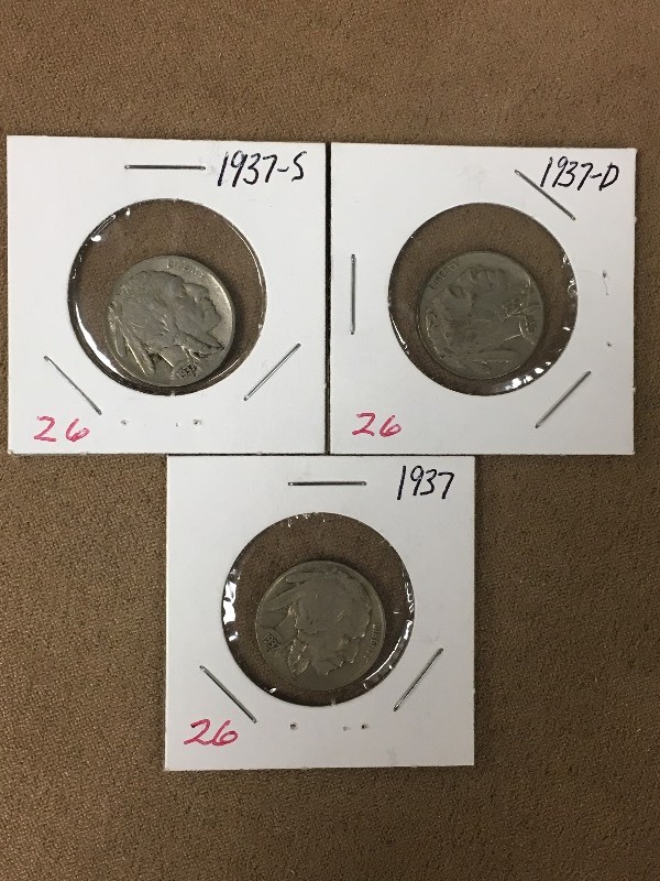 1937 P-D-S Buffalo Nickels...
