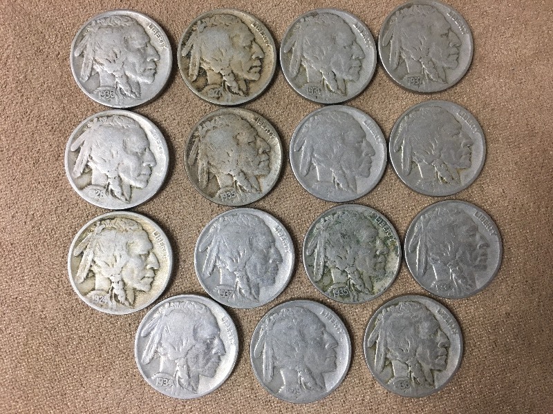 15 Mixed date Buffalo Nickels all r...