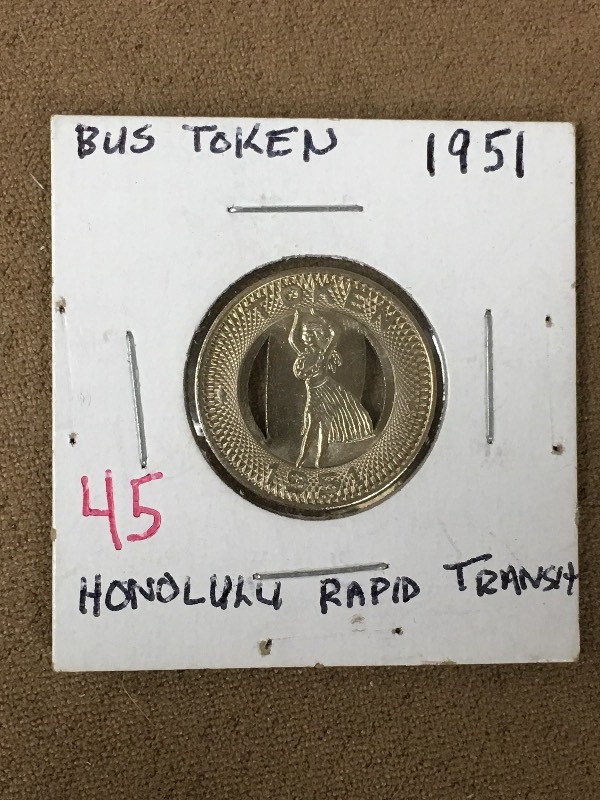 Bus Token  Honolulu Hawaii 1951...