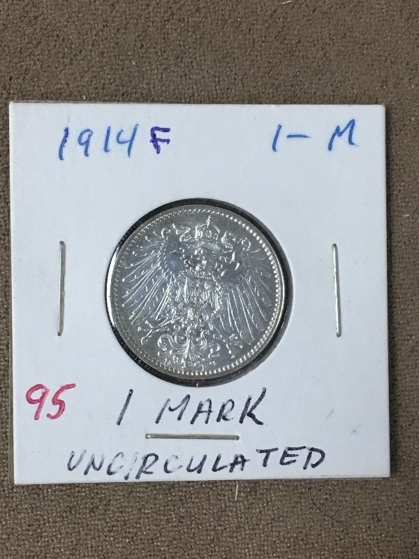 1914-F Germany Silver 1 Mark Coin ...