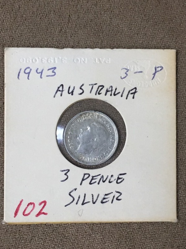 1943 Austraila Silver 3 Pence Coin...