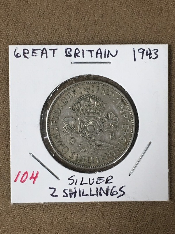 1943 Great Britian Silver 2 Shillin...