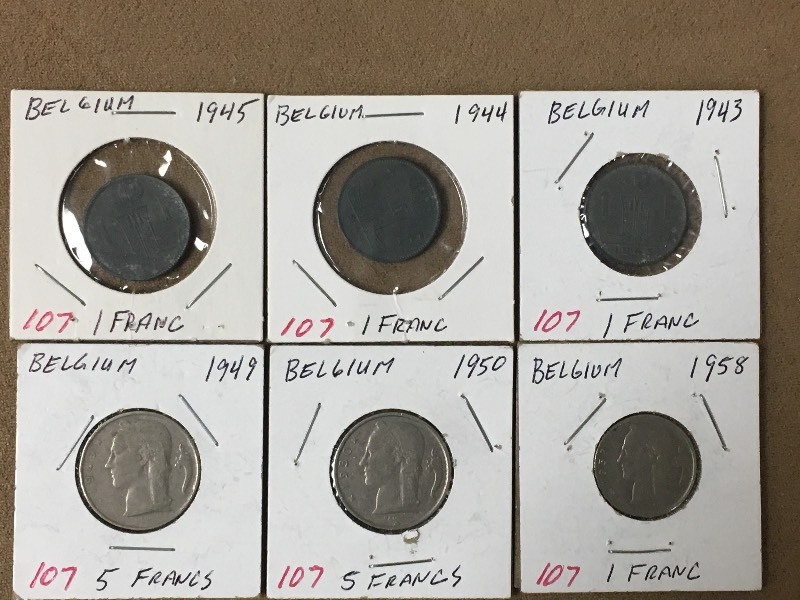 (6) Misc Belgium WWII era Coins...