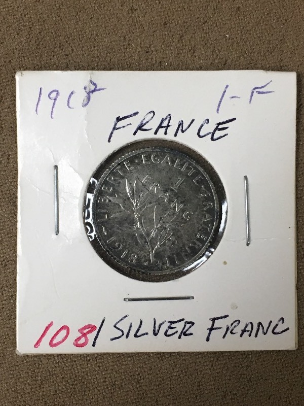 1918 France Silver 1 Franc Coin...