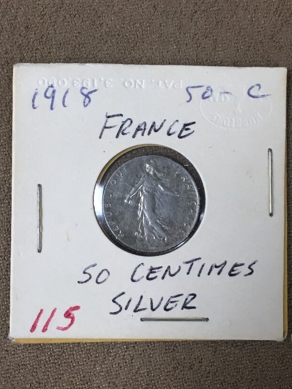 1918 France Silver 50 Centimes...