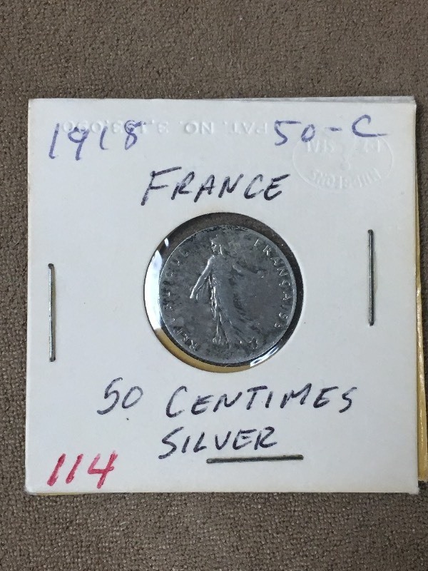 1918 France Silver 50 Centimes...