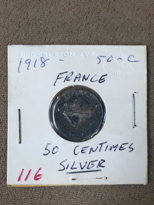 1918 France Silver 50 Centimes...