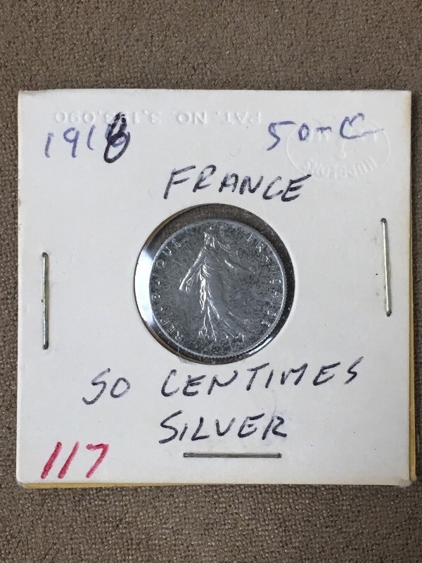 1918 France Silver 50 Centimes...