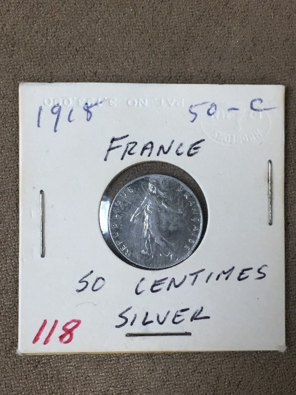 1918 France Silver 50 Centimes...
