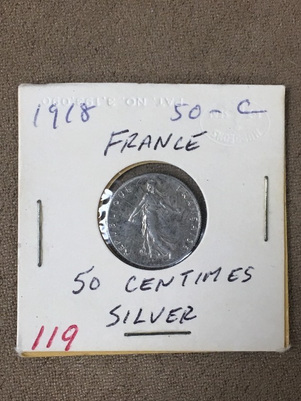 1918 France Silver 50 Centimes...