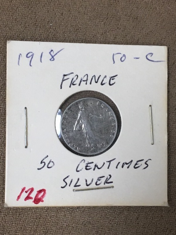 1918 France Silver 50 Centimes...