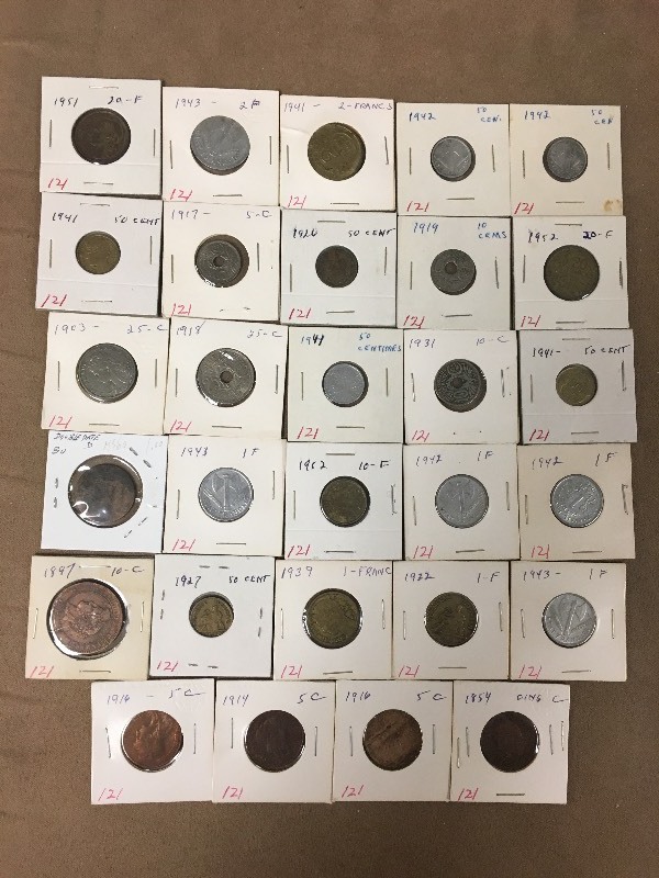 (28) Misc France coins 1854 thru 19...