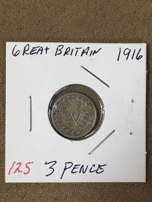 1916 Great Britian Silver 3 Pence P...