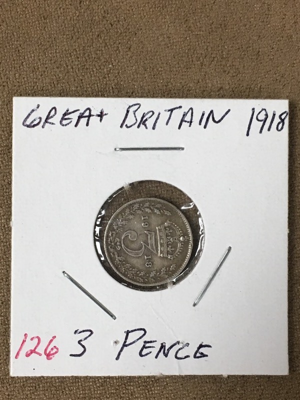 1918 Great Britian Silver 3 Pence P...