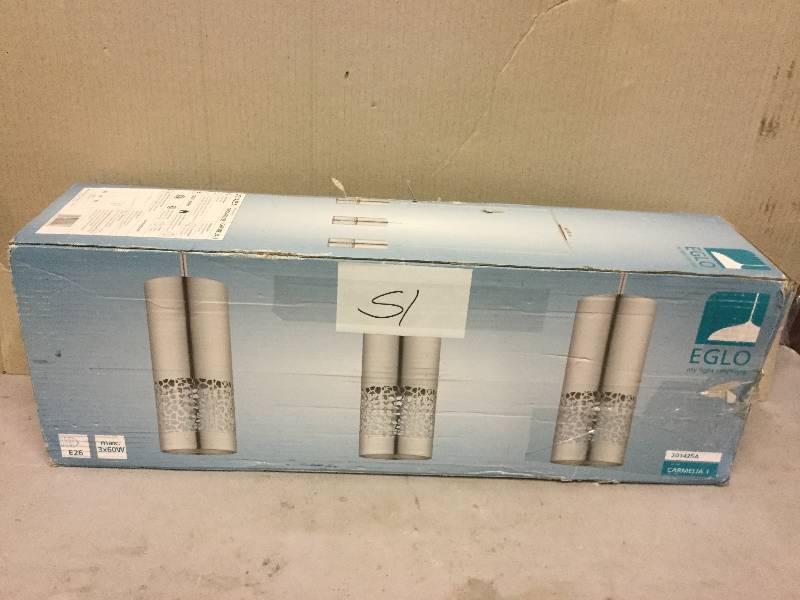 lot 51 image: Eglo 3 Light Modern Design Satin Nickel Chandelier Ceiling Mounted Electric Lamp