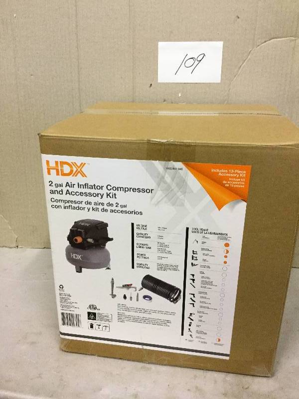 lot 109 image: HDX 2 Gal Air Compressor Never used