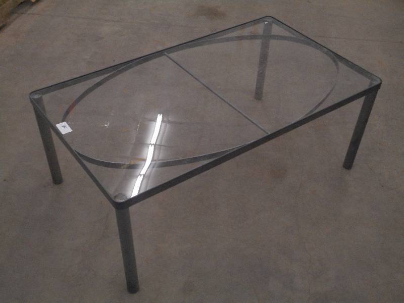 lot 40 image: Steel-Frame Coffee Table With Glass...