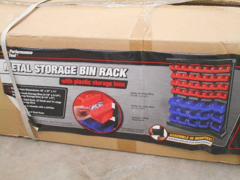 lot 79 image: New Metal Storage Bin Rack With Pla...