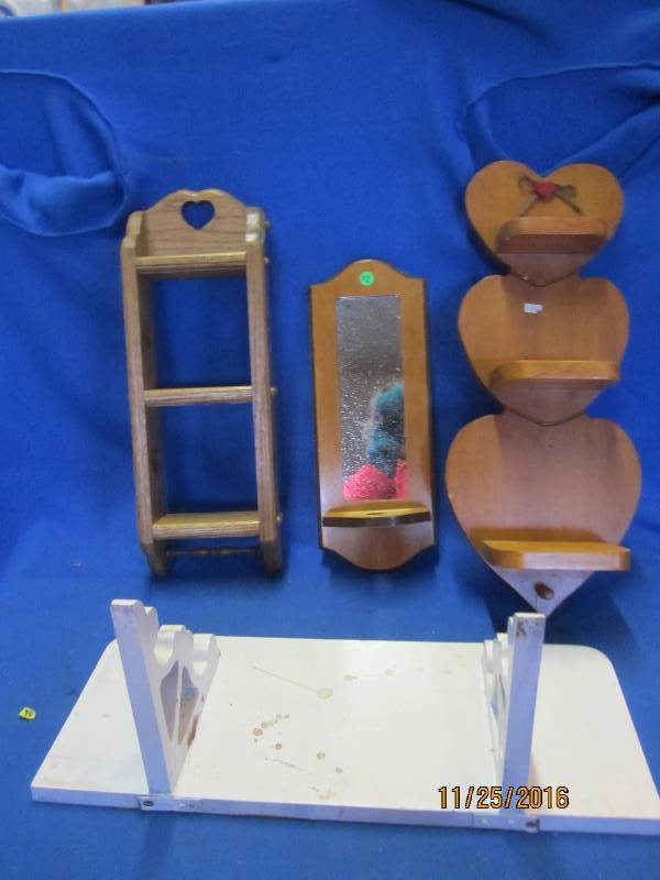 Lot of wood shelf wall displays...