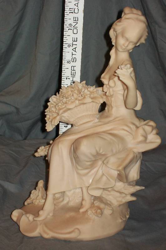 lot 4 image: 12 Tall Vintage Valentino Italy Lady Sitting with Flower Basket SculptureFigurineStatue Exquitely Detailed Collectible