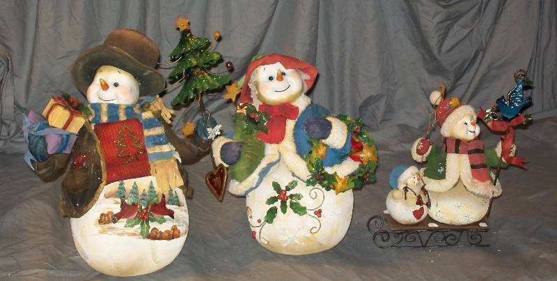 lot 10 image: 4- Snow People. Includes 12 Joy Snowman, 11 Shopping Snow Lady, 10 2- Snow Kids on Sled