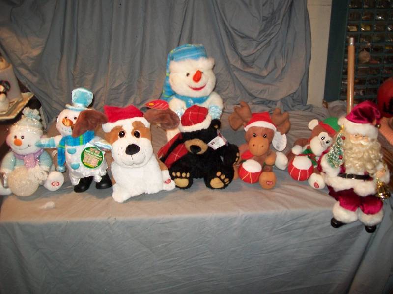lot 36 image: 8- Assorted Christmas Decorations, Tallest 16 inches. Some Animated, Some Musical