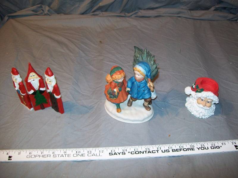 lot 56 image: 3 Decorations Avon Vintage Sharing Spirit Father ChristmasSanta Claus Fence Tea Light Candle Holder.