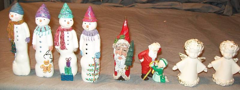 lot 73 image: 8- Piece Lot with 4- NCEET Snowman, Halmark Father ChristmasSanta Claus & Mrs Claus, Cherub Angels