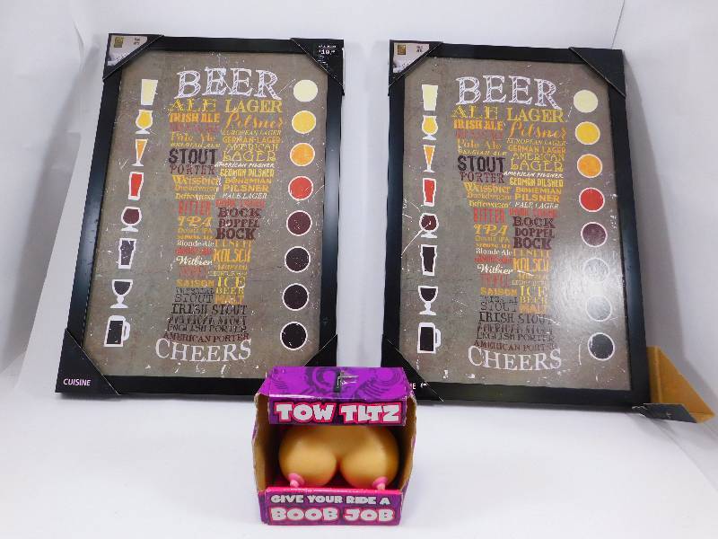 lot 35 image: New Beer Chart Wall Decor (Lot of 2) and Tow Titz