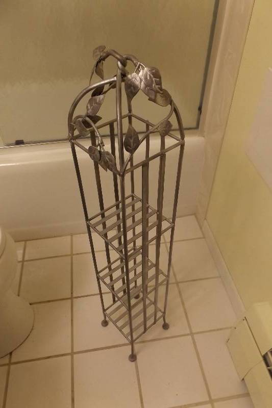 lot 206 image: Silver side table, square shaped, 3 shelves, nice in bathroom for TP or towels