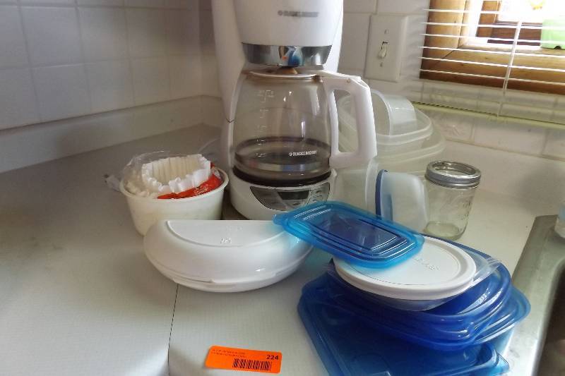 lot 224 image: Coffee maker, filters, microwave omelette maker, containers