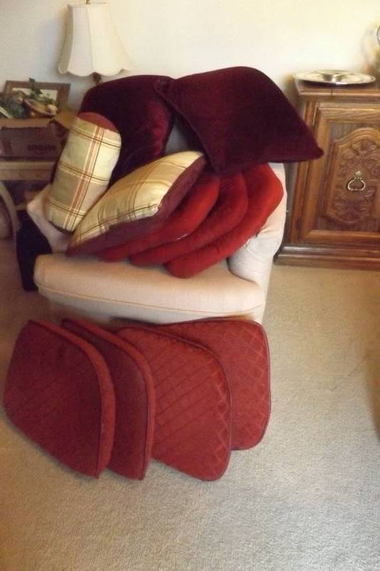 lot 253 image: Chair seat cushions and pillows NOTE chair shown is NOT part of the lot