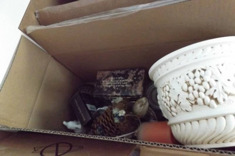 lot 238 image: Art glass eggs, planter, bells, more