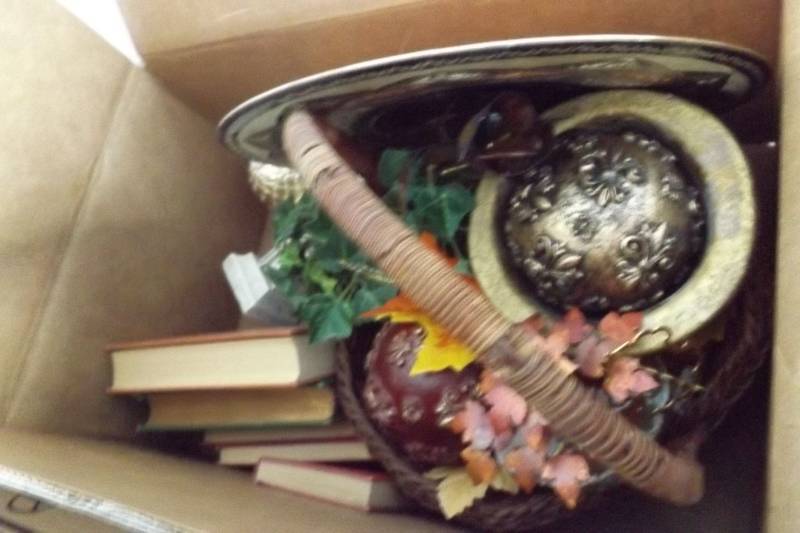 lot 239 image: Copper tree on agate, copper birds, old books and statue, gold colored and glass egg