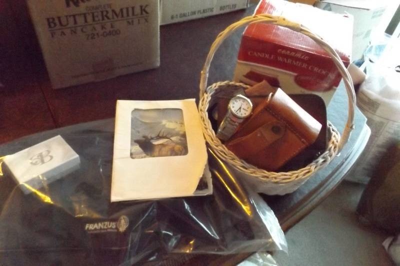lot 279 image: Mixture lot, candle warmer, compass, watch, memorial coin, more